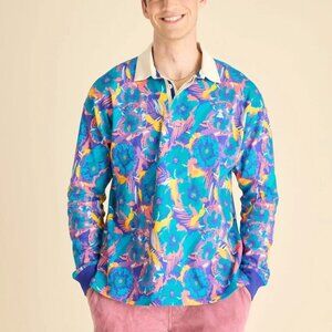 Chubbies Rugby Shirt The Kaleidoscope Pullover Blue Abstract Floral New Medium